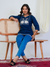 Navy Blue Elephant Embroidered Short Kurti