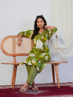 Green Floral Print With Handwork Co-ord Set