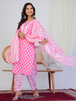 Pink Block Print 3-Piece Suit Set