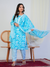 Aqua Blue Floral Print 3-Piece Suit Set
