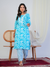 Aqua Blue Floral Print 3-Piece Suit Set