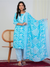 Aqua Blue Floral Print 3-Piece Suit Set