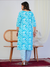 Aqua Blue Floral Print 3-Piece Suit Set