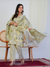 Light Green Abstract Print with Handwork 3-Piece Suit Set