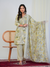 Light Green Abstract Print with Handwork 3-Piece Suit Set