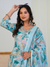 Aqua Blue Abstract Print with Handwork 3-Piece Suit Set