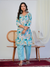 Aqua Blue Abstract Print with Handwork 3-Piece Suit Set