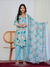 Aqua Blue Abstract Print with Handwork 3-Piece Suit Set