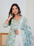 Aqua Leaf Print with Handwork 3-Piece Suit Set