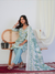 Aqua Leaf Print with Handwork 3-Piece Suit Set