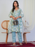 Aqua Leaf Print with Handwork 3-Piece Suit Set