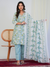 Aqua Leaf Print with Handwork 3-Piece Suit Set