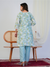 Aqua Leaf Print with Handwork 3-Piece Suit Set