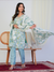 Aqua Leaf Print with Handwork 3-Piece Suit Set