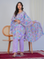 Lavender Abstract Print with Handwork 3-Piece Suit Set