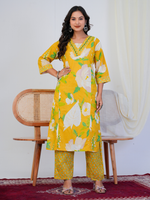 Yellow Floral Print with Handwork Co-ord Set