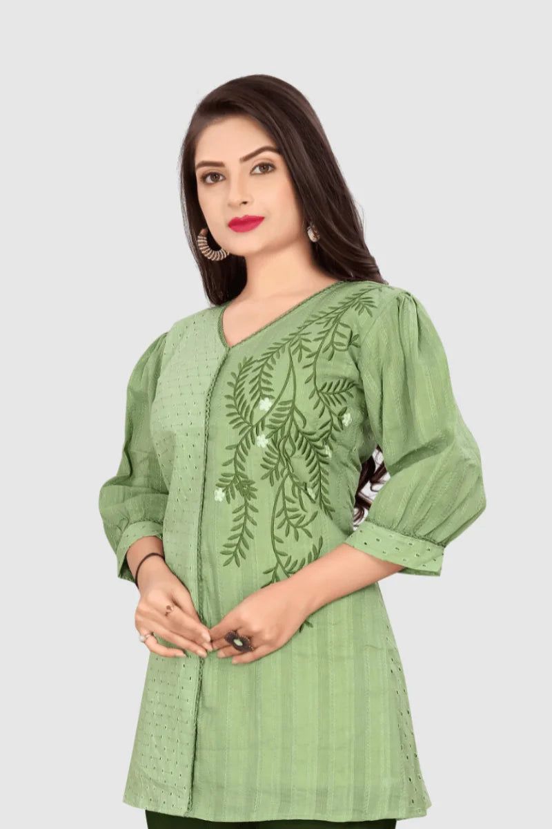 EMBROIDERED CHIKANKARI KURTA (GREEN)