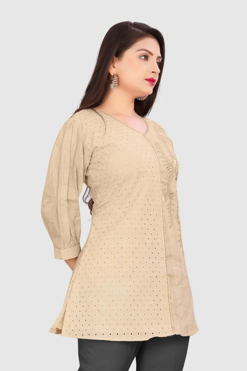 SET OF 2 EMBROIDERED CHIKANKARI KURTA (GREEN/BEIGE)