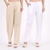 Beige & White Wide Leg Cotton Pants Combo