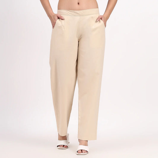 Beige Wide Leg Cotton Pants | Perfect for Everyday Comfort