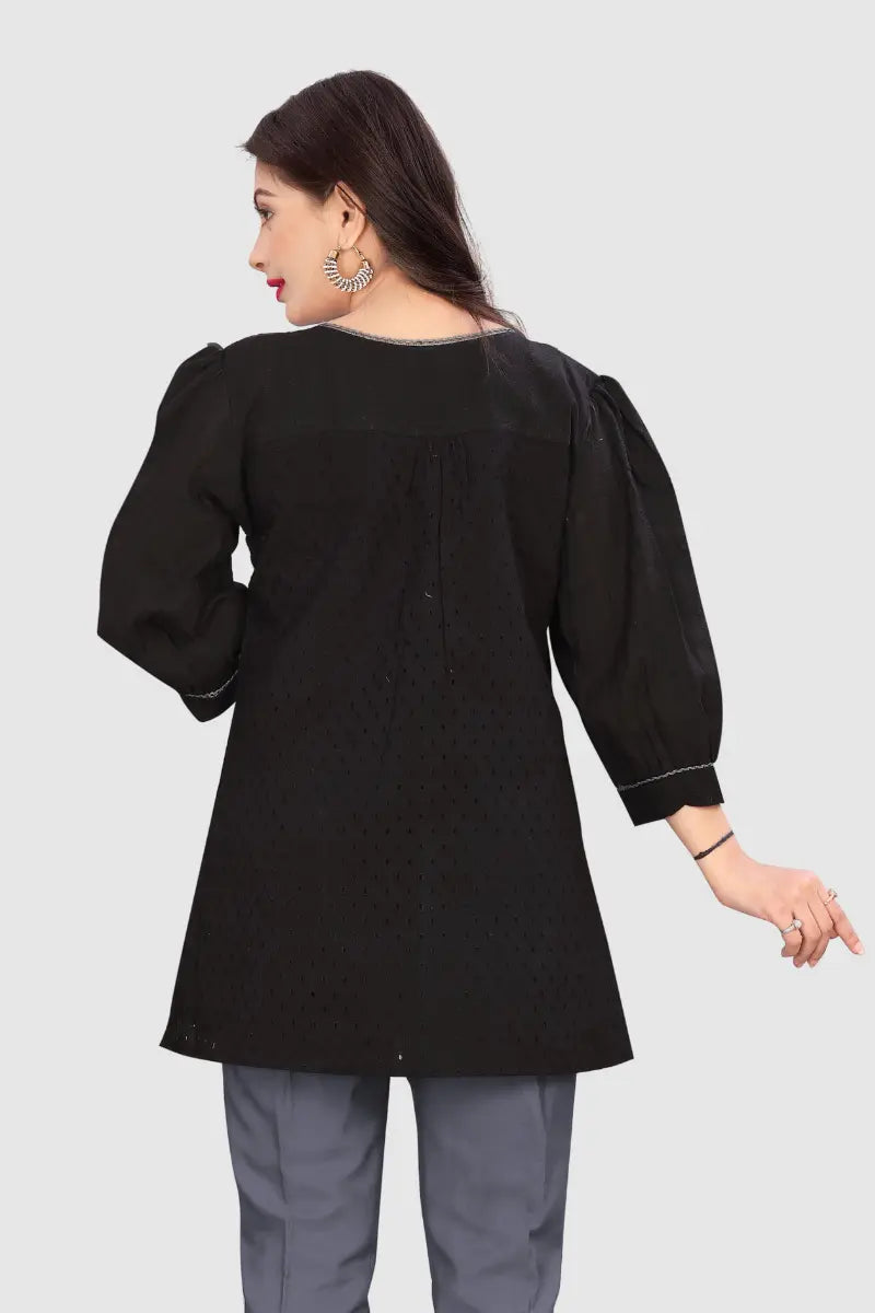 EMBROIDERED CHIKANKARI KURTA (BLACK)