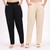 Beige & Black Wide Leg Cotton Pants Combo