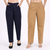 Blue & Khaki Wide Leg Cotton Pants Combo