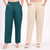 Bottle Green & Beige Wide Leg Cotton Pants Combo