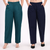 Blue & Bottle Green Wide Leg Cotton Pants Combo