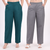 Bottle Green & Grey Wide Leg Cotton Pants Combo