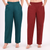 Bottle Green & Wine Wide Leg Cotton Pants Combo