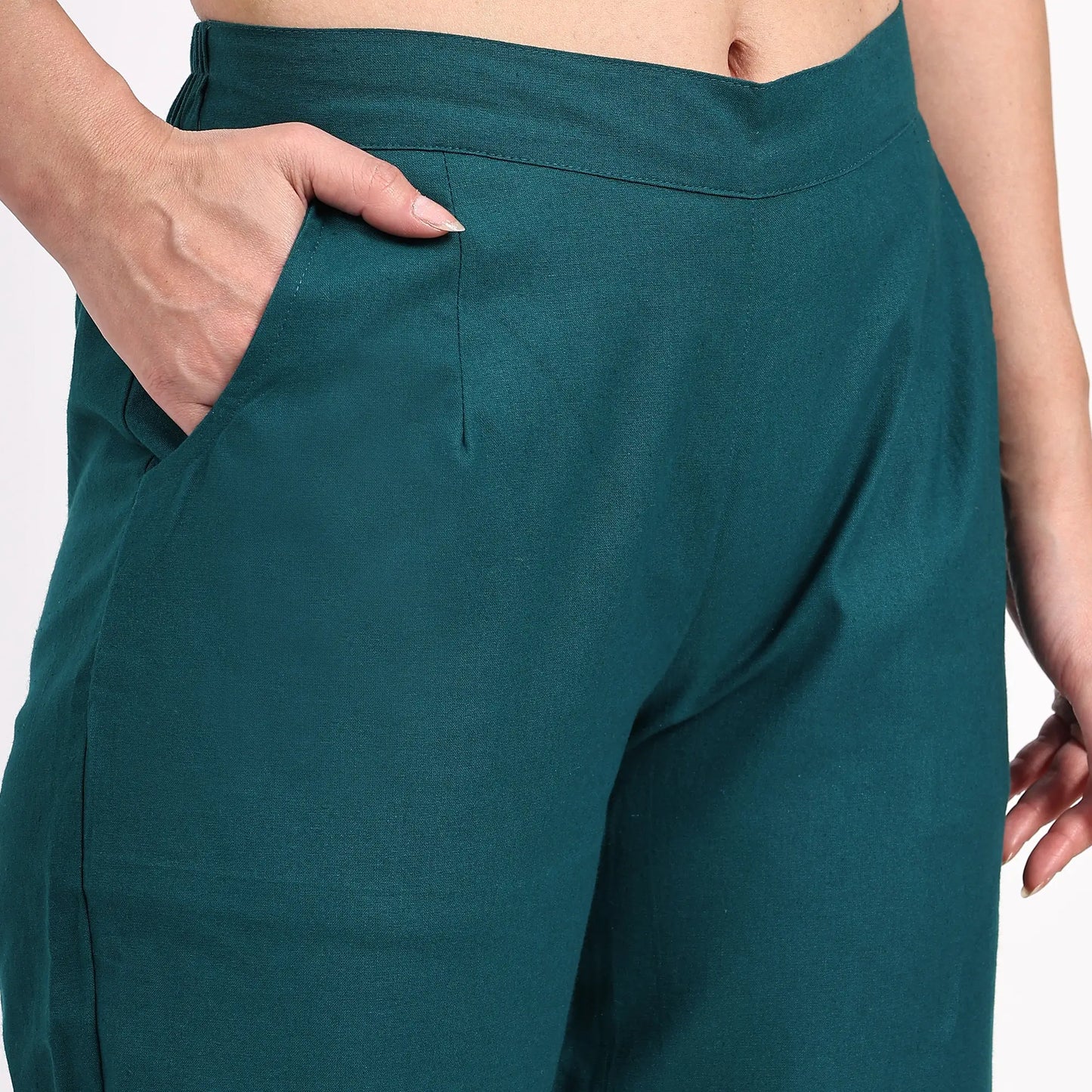 Bottle Green Wide Leg Cotton Pants | Perfect for Everyday Comfort