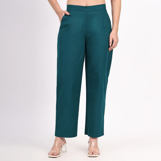 Bottle Green Wide Leg Cotton Pants | Perfect for Everyday Comfort