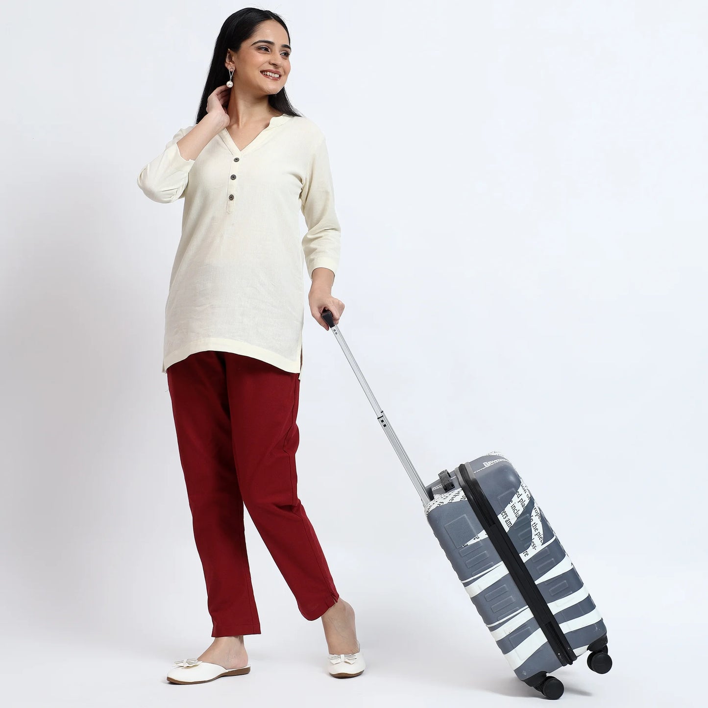 Airy Linen Kurta Ecru & Cotton Pants Wine Pair for Everyday Wear