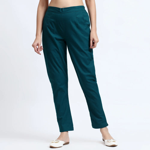 Comfortable Women’s Cotton Pants - Stylish, Breathable Everyday Wear - Bottle Green