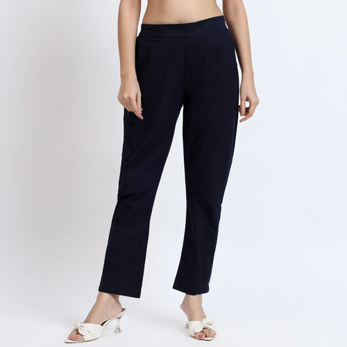 Comfortable Women’s Cotton Pants - Stylish, Breathable Everyday Wear - Navy Blue