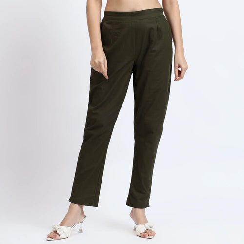 Comfortable Women’s Cotton Pants - Stylish, Breathable Everyday Wear - Olive