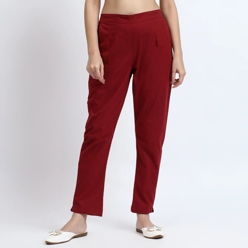 Comfortable Women’s Cotton Pants - Stylish, Breathable Everyday Wear - Wine