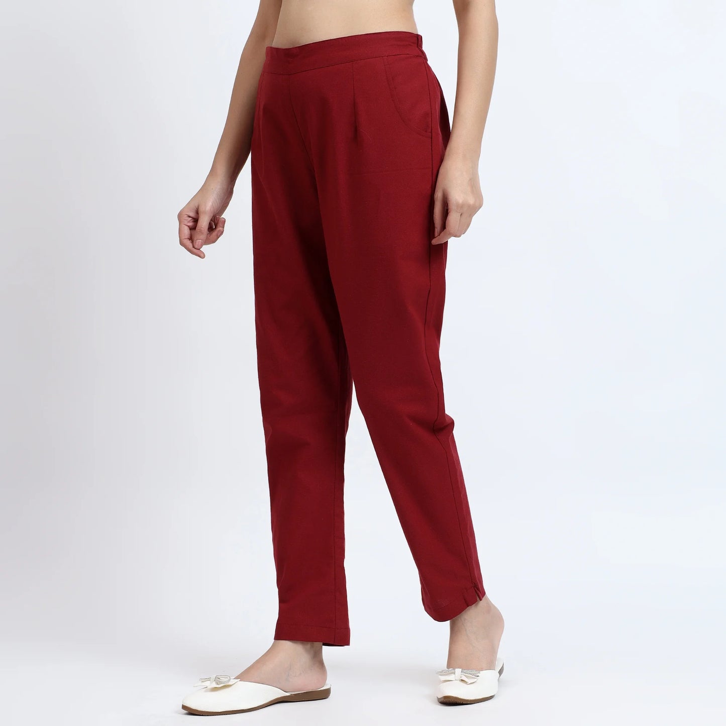 Comfortable Women’s Cotton Pants - Stylish, Breathable Everyday Wear - Wine