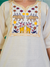 cream kurta with colourful embroidery of tigers and flowers on a light green background