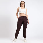 Women's Cotton Cargo Joggers | 6 Pocket Casual Pants Dark Brown