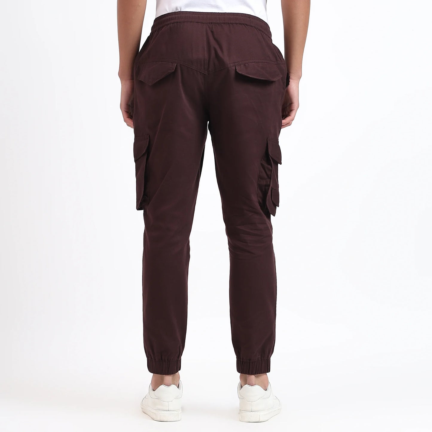 Men's Cotton Cargo Joggers | 6 Pocket Casual Pants Dark Brown