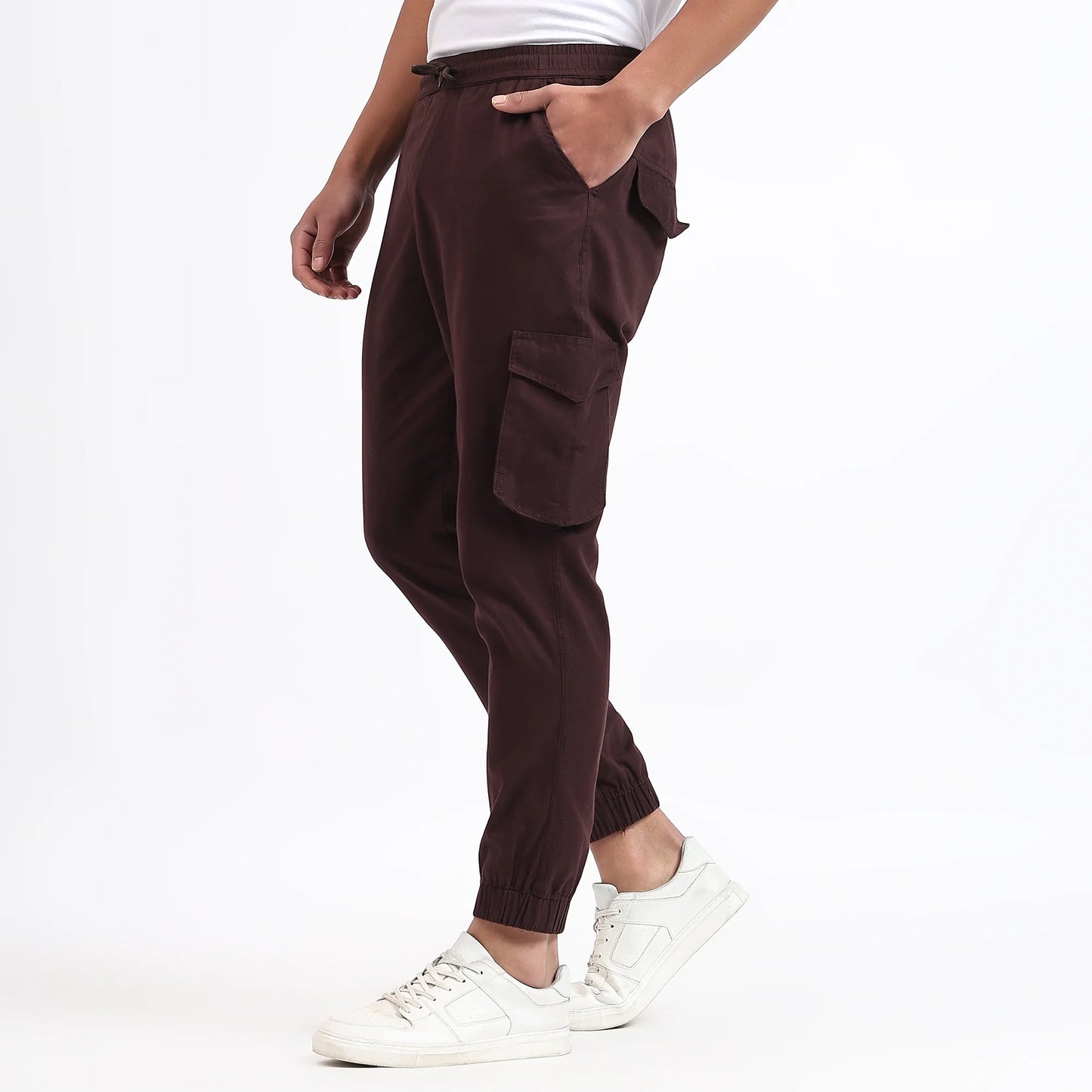 Men's Cotton Cargo Joggers | 6 Pocket Casual Pants Dark Brown