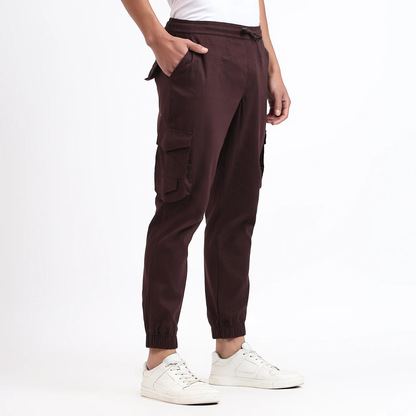 Men's Cotton Cargo Joggers | 6 Pocket Casual Pants Dark Brown