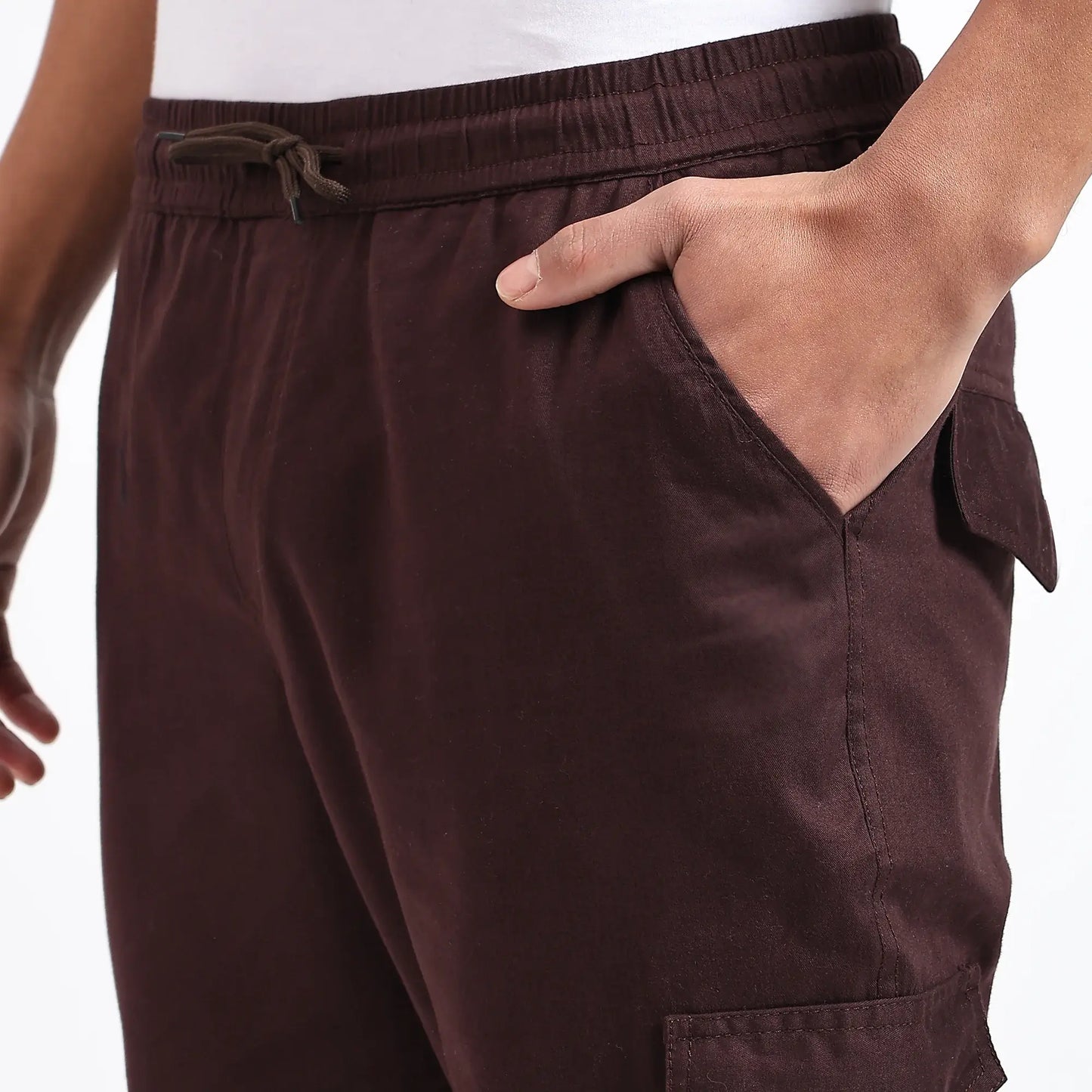 Men's Cotton Cargo Joggers | 6 Pocket Casual Pants Dark Brown