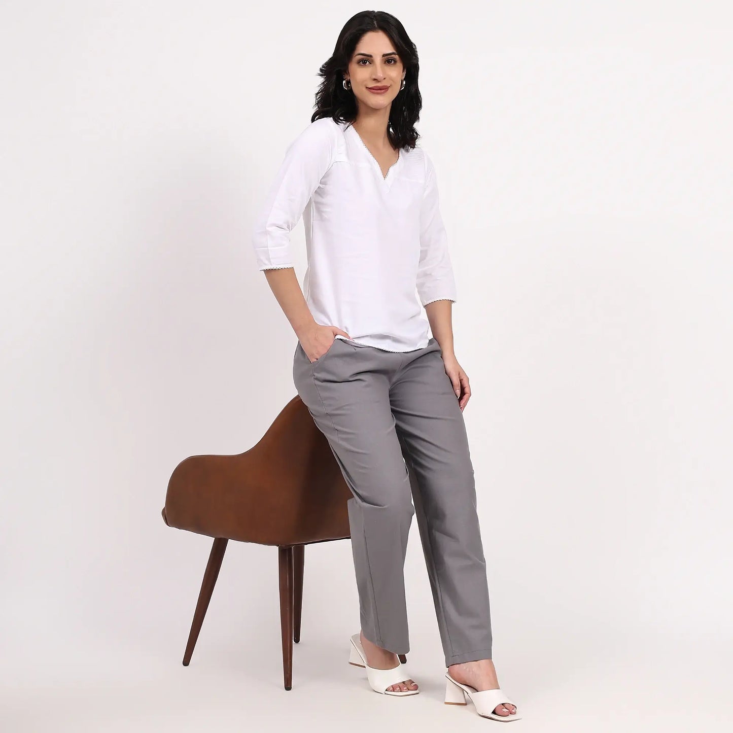 Grey Wide Leg Cotton Pants | Perfect for Everyday Comfort