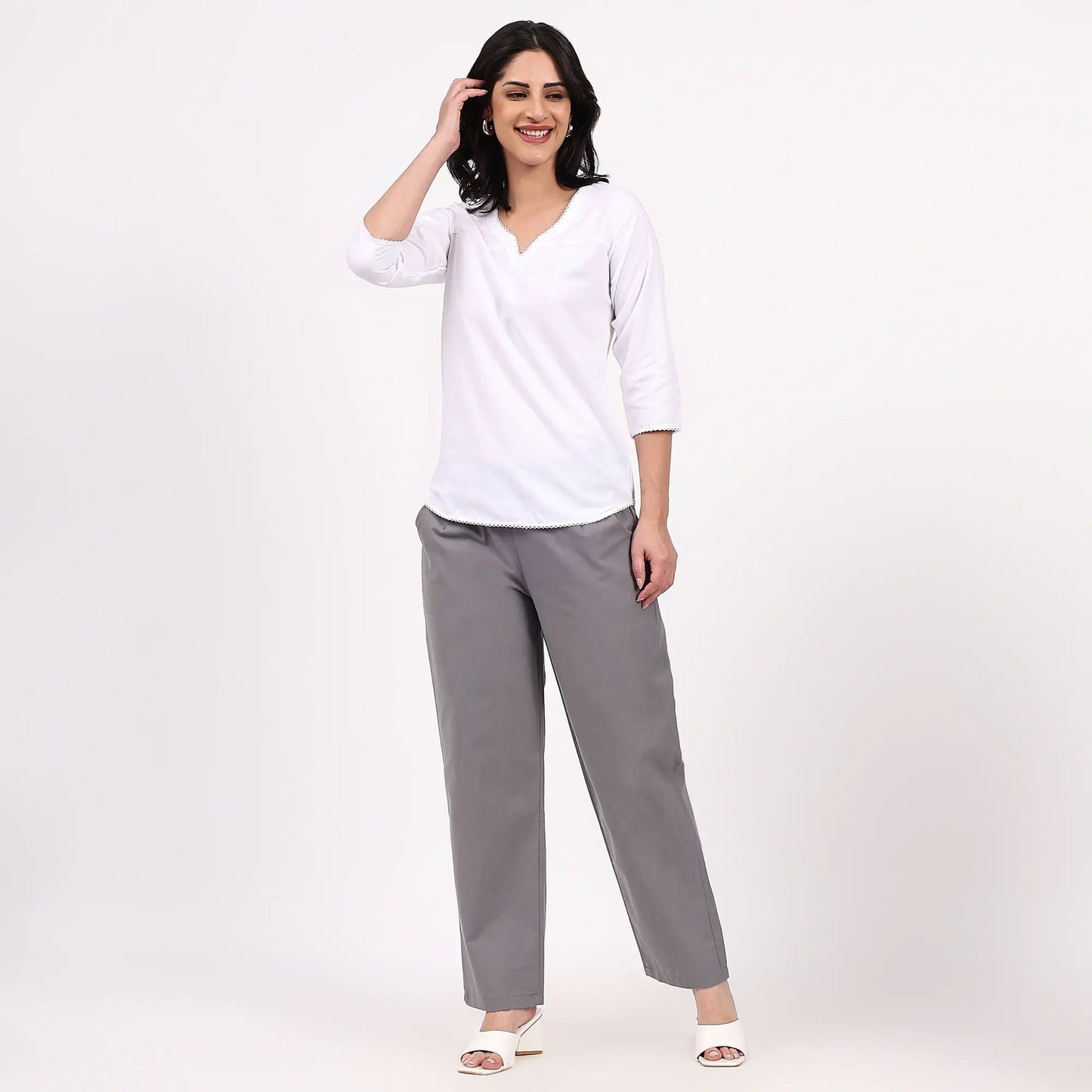 Grey Wide Leg Cotton Pants | Perfect for Everyday Comfort