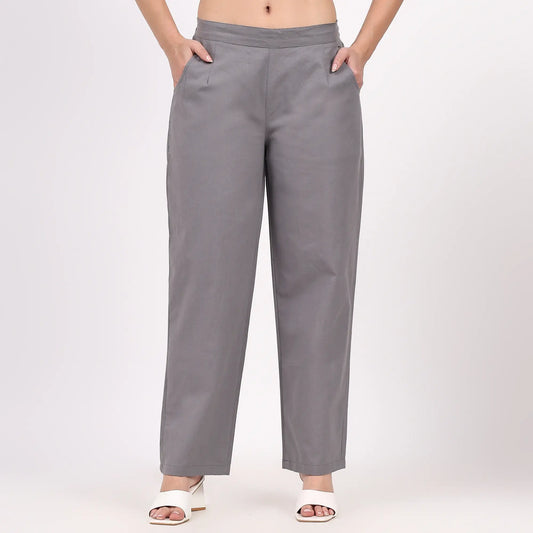 Grey Wide Leg Cotton Pants | Perfect for Everyday Comfort