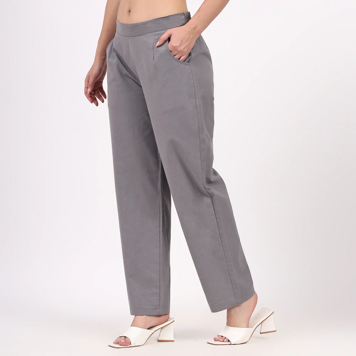 Grey Wide Leg Cotton Pants | Perfect for Everyday Comfort