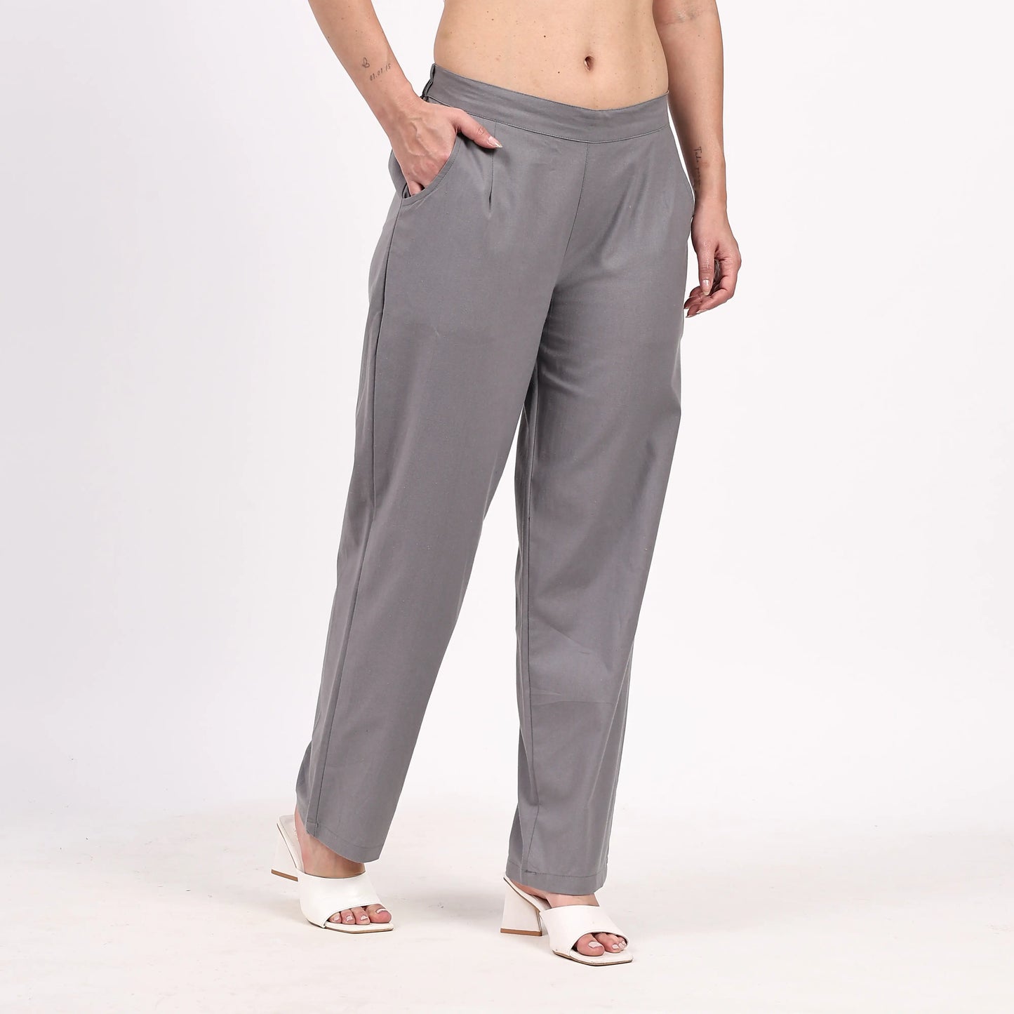 Grey Wide Leg Cotton Pants | Perfect for Everyday Comfort